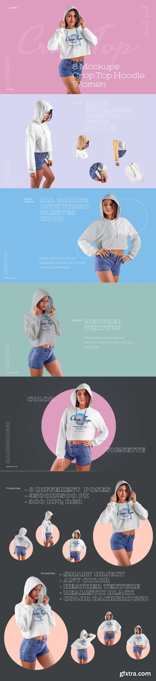 8 Women Crop Top Hoodie Mockups