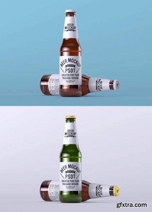 Two Beer Bottles and Bottle Cap Mockup for Product Packaging 341030407