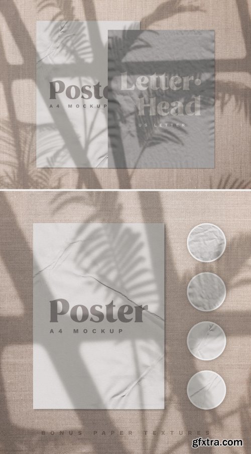 Two Posters on Fabric Background Mockup with Shadow Overlay Elements 341408094