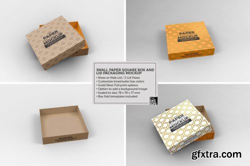 CreativeMarket - Small Square Paper Box&Lid Mockup 4824442