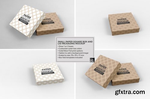 CreativeMarket - Small Square Paper Box&Lid Mockup 4824442