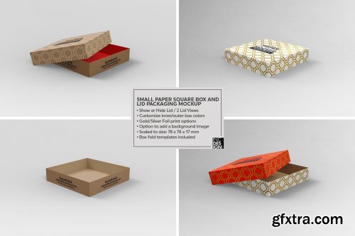 CreativeMarket - Small Square Paper Box&Lid Mockup 4824442