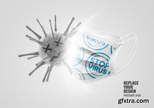 Medical mask versus virus mockup