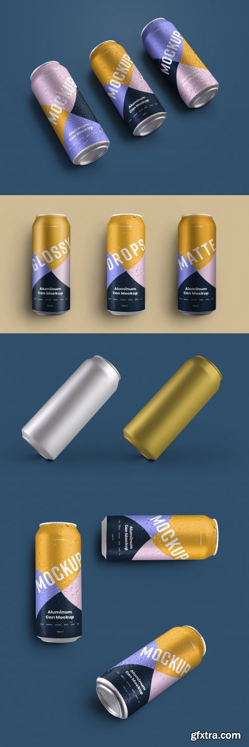 5 Aluminum Thin Can Mockups with Water Drops 341808734