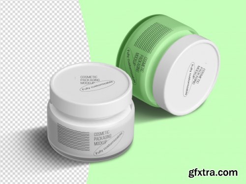 Isometric mockup template with opened cream jars and cream strokes