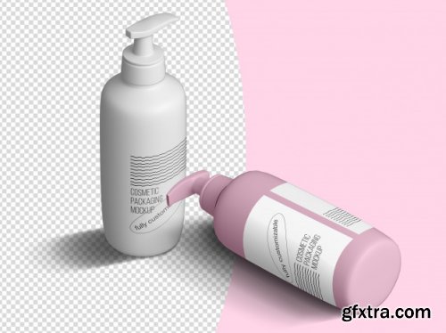 Isometric mockup template with opened cream jars and cream strokes