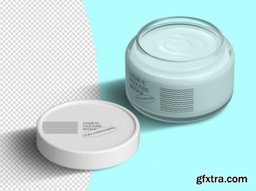 Isometric mockup template with opened cream jars and cream strokes