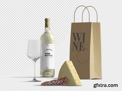 Wine bottle with glasses mockup template