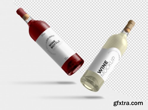 Wine bottle with glasses mockup template