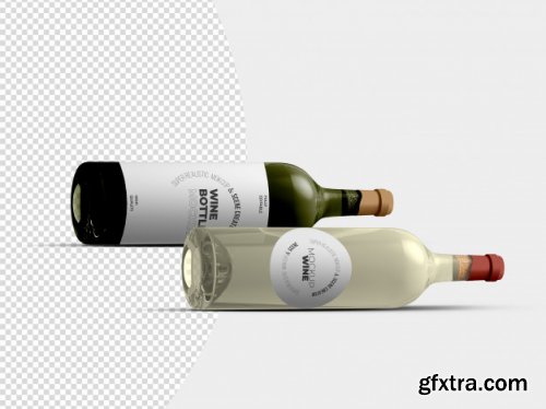 Wine bottle with glasses mockup template