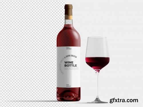 Wine bottle with glasses mockup template