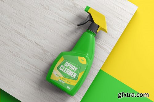 Cleaning spray bottle on a shelf mockup