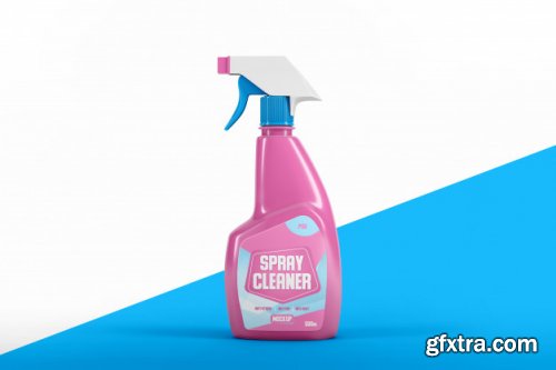 Cleaning spray bottle on a shelf mockup