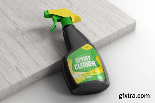 Cleaning spray bottle on a shelf mockup