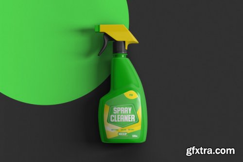 Cleaning spray bottle on a shelf mockup