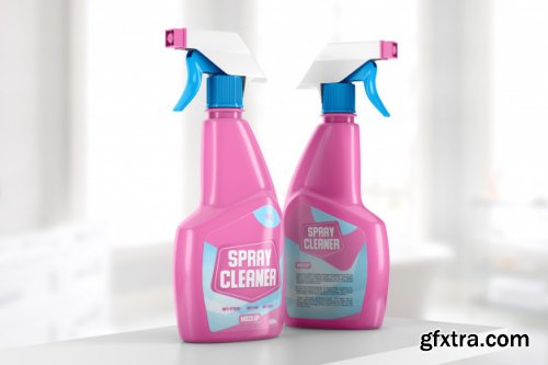 Cleaning spray bottle on a shelf mockup