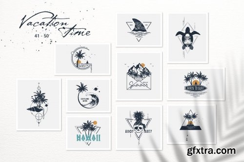 CreativeMarket - 50 Logos & Badges. Vacation Time 4870918