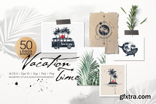 CreativeMarket - 50 Logos & Badges. Vacation Time 4870918