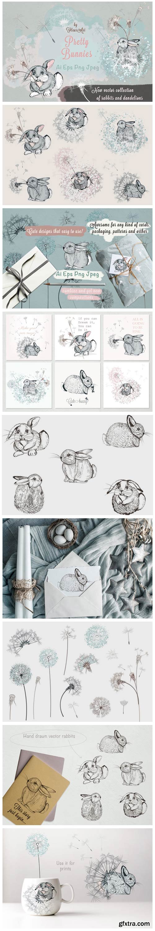 Pretty Bunnies Vector Illustrations Set 4003520