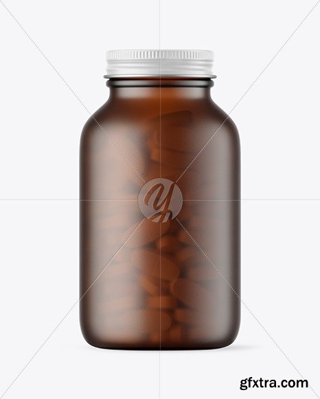 Frosted Amber Glass Pills Bottle Mockup 59011