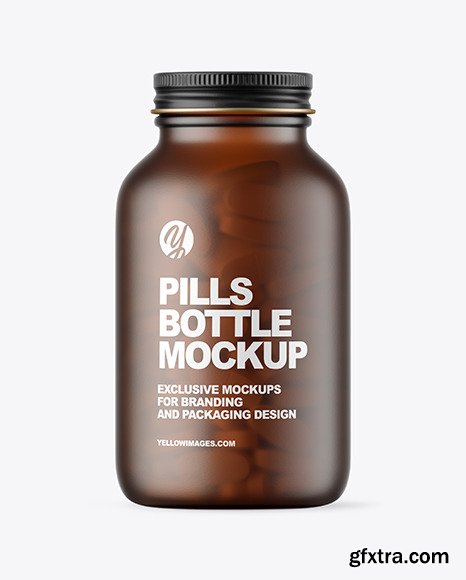 Frosted Amber Glass Pills Bottle Mockup 59011