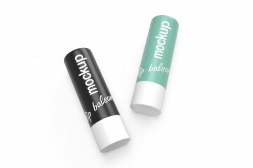 3d Packaging Design Mockup Of Two Lying Lip Balsams Premium PSD