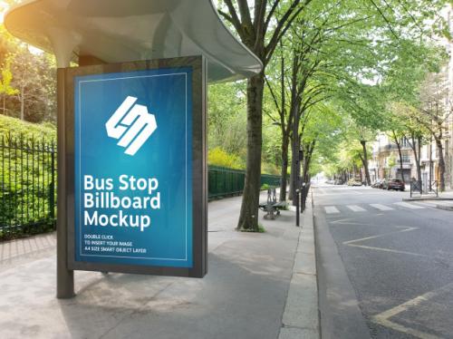 Billboard In Bus Stop Mockup Premium PSD