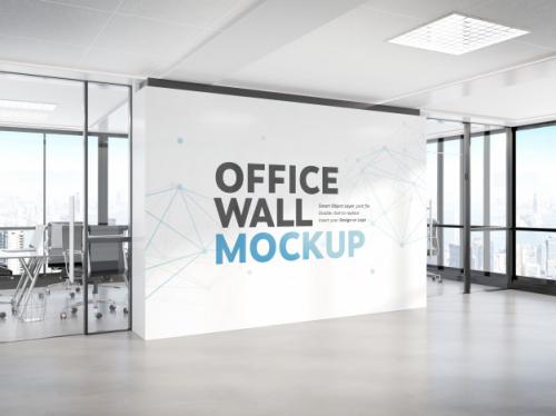 Blank Wall In Bright Concrete Office Mockup Premium PSD