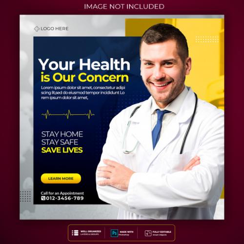 Corona Virus Warning Social Media Square Post Flyer Template Premium PSD