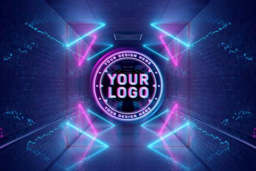 Logo Projection Neon Style In Underground Mockup Premium PSD