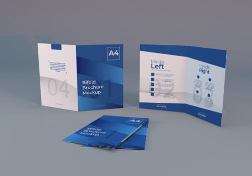 Realistic A4 Bifold Brochure Paper Mockup With Gray Premium PSD