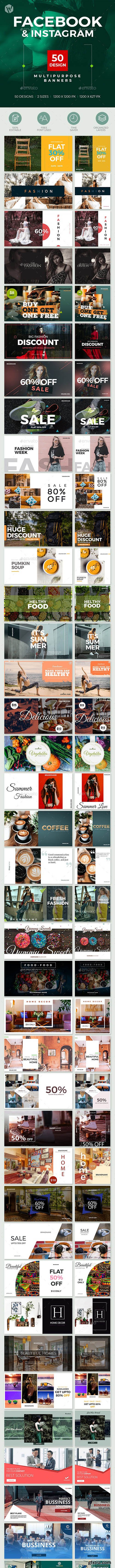 GraphicRiver - 50 Facebook & Instagram Multipurpose Banners 26303172