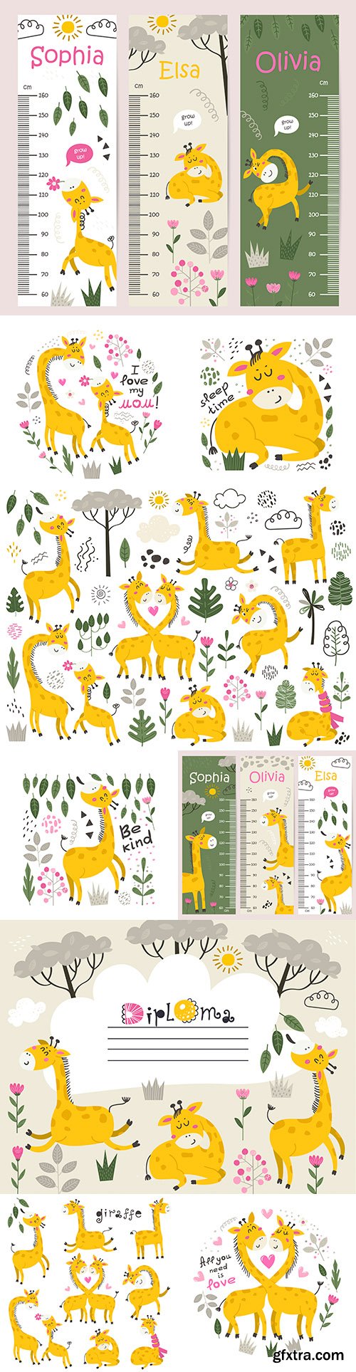 Cute painted giraffe and children 's growth chart design
