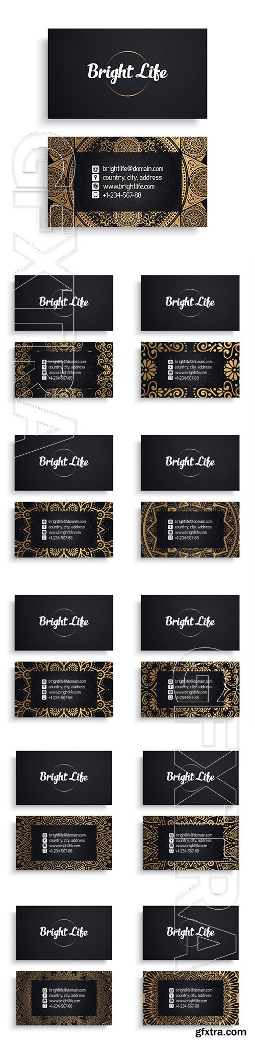 Corporate business card template with ethnic luxury design, boho style