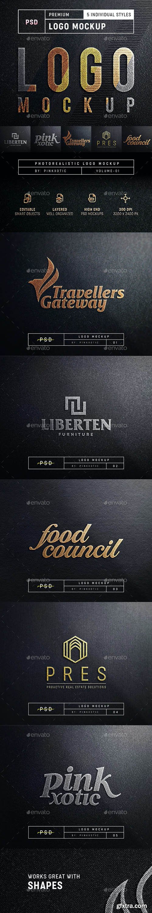 GraphicRiver - 5 Realistic Logo Mock-up on Black Paper V.1 26039972