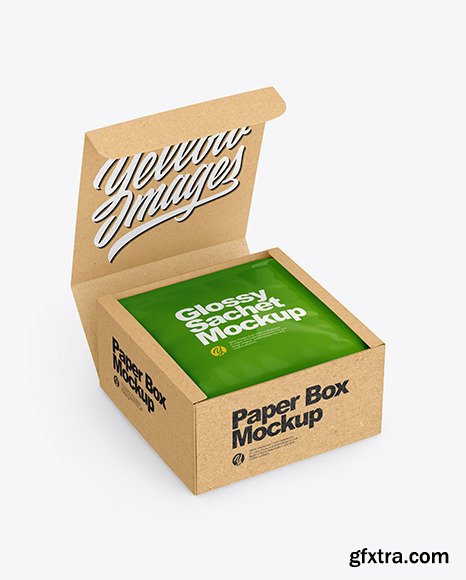 Kraft Box with Glossy Sachet Mockup 59046