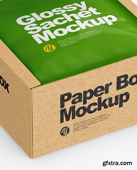 Kraft Box with Glossy Sachet Mockup 59046