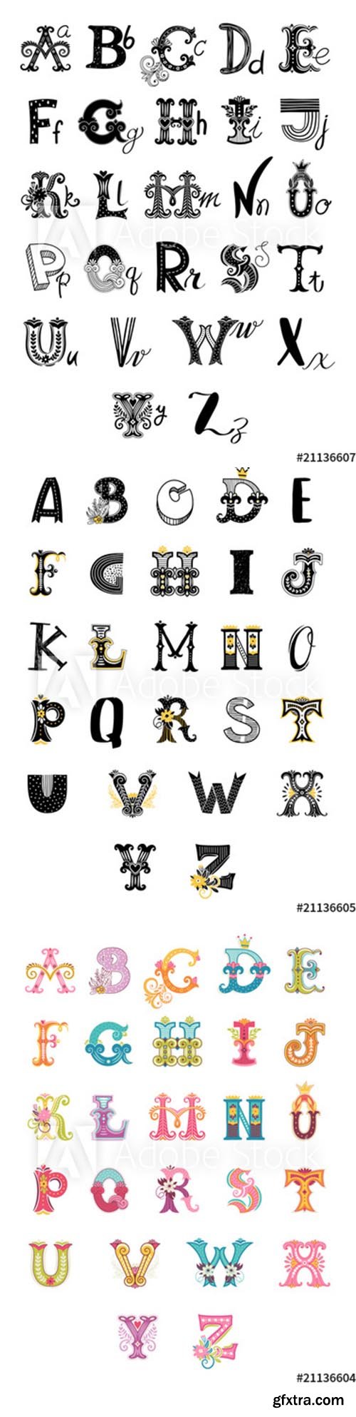 Alphabet letters in different style