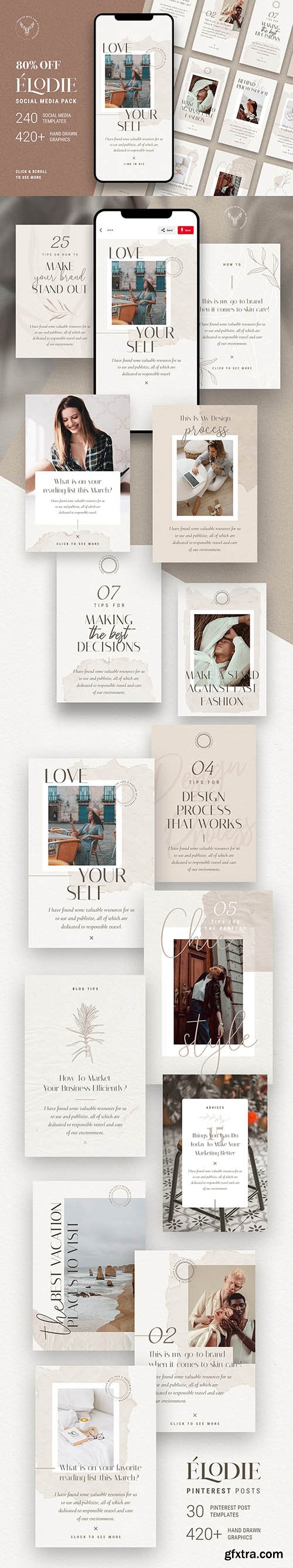 CreativeMarket - PS + Canva - Elodie Social Media Templates Pack 4888452