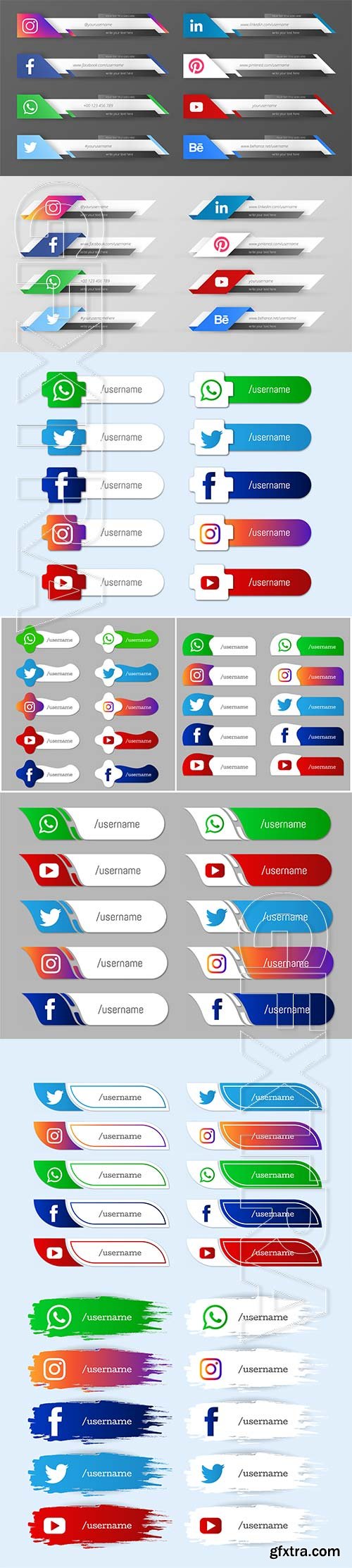 Vector social media lower third icons set