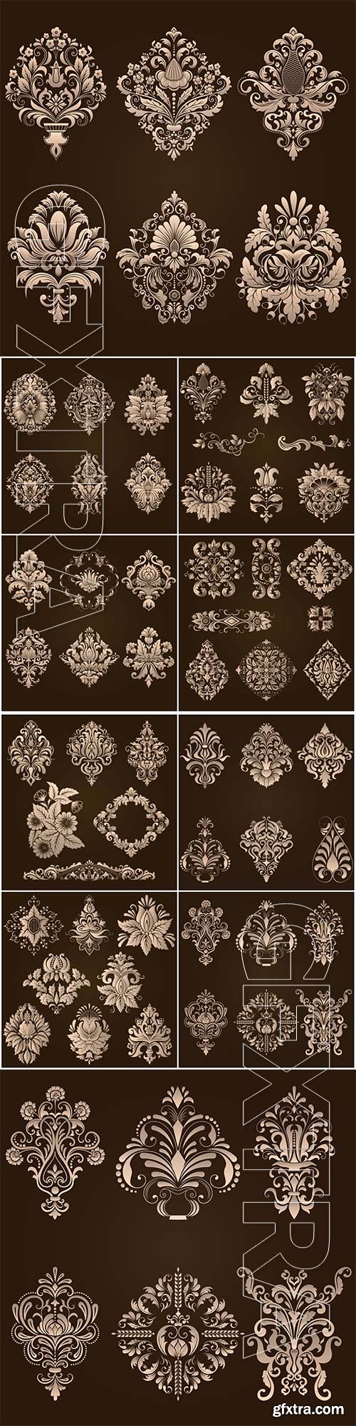 Vector set of damask ornamental elements