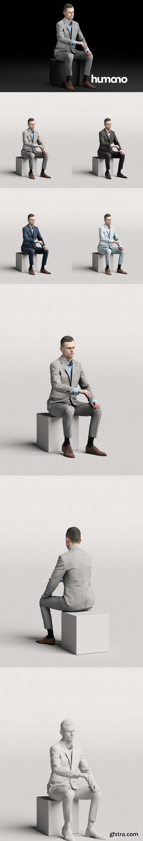 Humano Elegant business man sitting and typing 0117 3D model