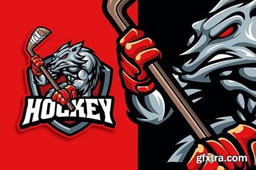 Wolf Hockey Mascot Character Sport Logo