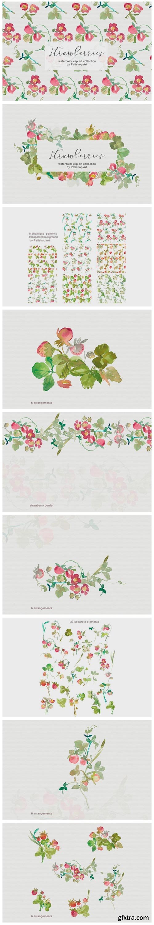 Watercolor Strawberry Clipart Collection 4047700