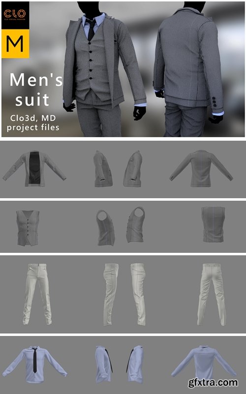 Men\'s suit. Marvelous Designer, Clo3d project files