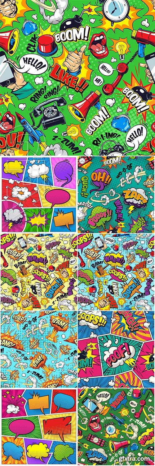 Comic bright elements seamless pattern