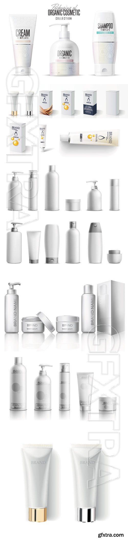 Cosmetic package mockup vector set, beauty product bottles