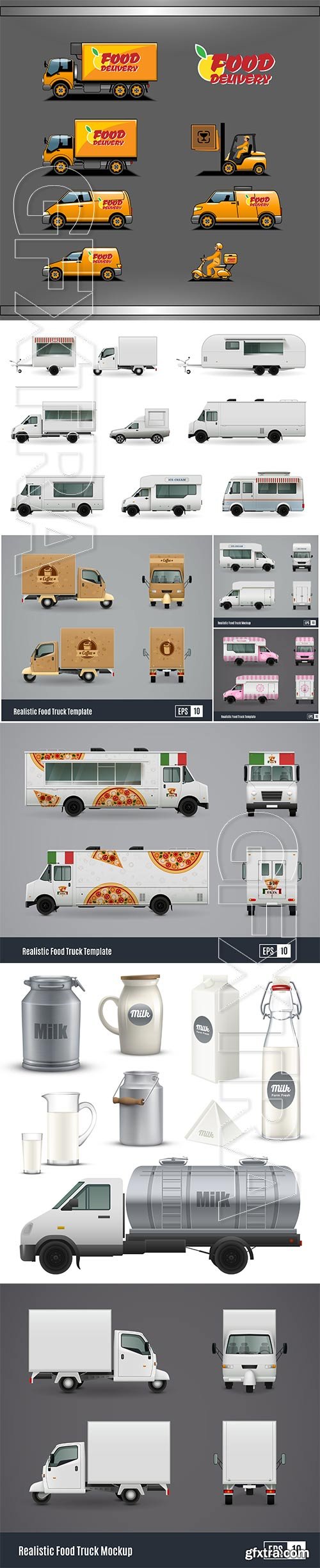 Food trucks realistic vector set