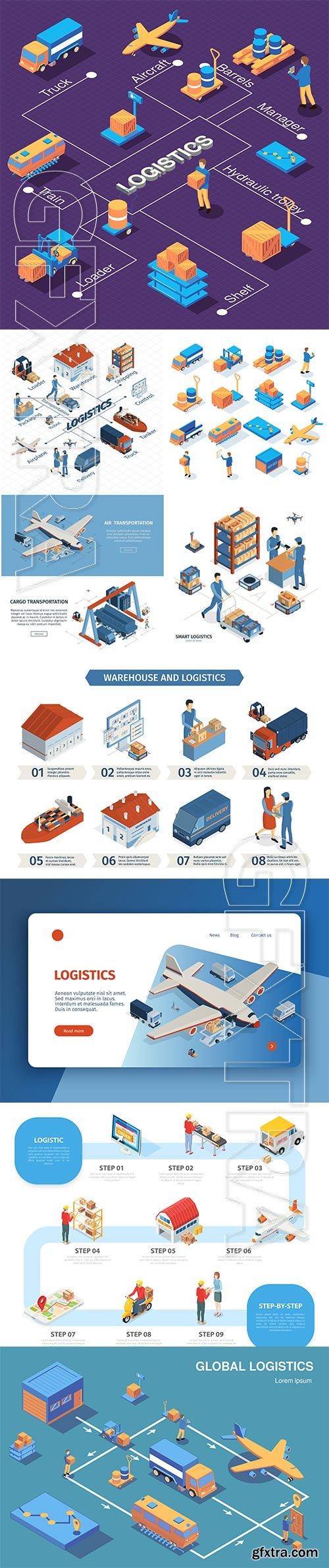 Isometric logistics flowchart composition vector illustration