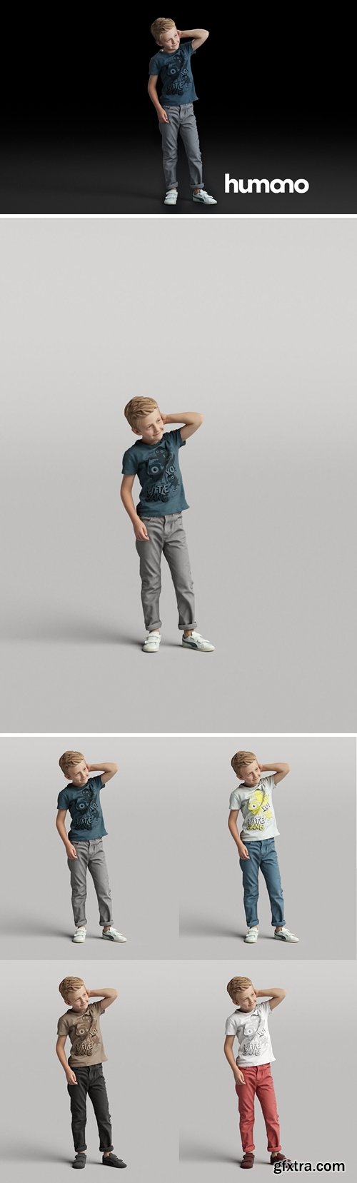 Humano Standing boy with hand behind his head 0505 3D model